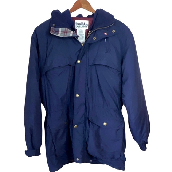 Vintage Northern Reflections 3 In 1 Navy Blue Parka Jacket Coat Plaid Lining S - Picture 2 of 15